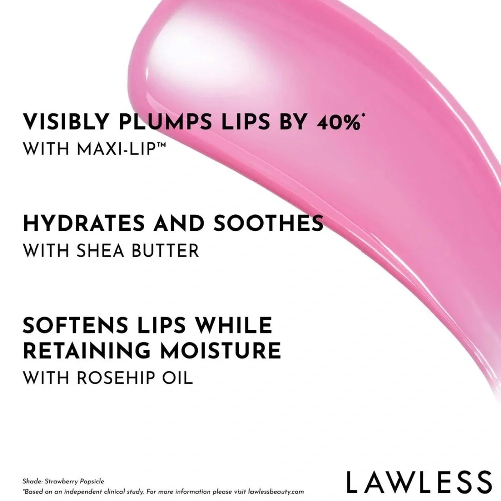 LAWLESS Forget the Filler Lip Plumping Smoothing Gloss Strawberry Popsicle NIB